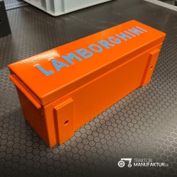 Lambo-Box Arancione – Lamiera d'Acciaio con Rilievo "LAMBORGHINI" – Resistente & durevole