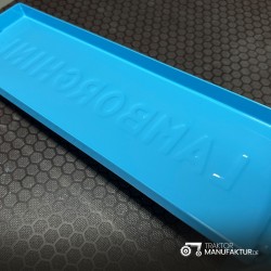 Lambo-Box Azzurra – Lamiera d'Acciaio con Rilievo "LAMBORGHINI" – Resistente & funzionale